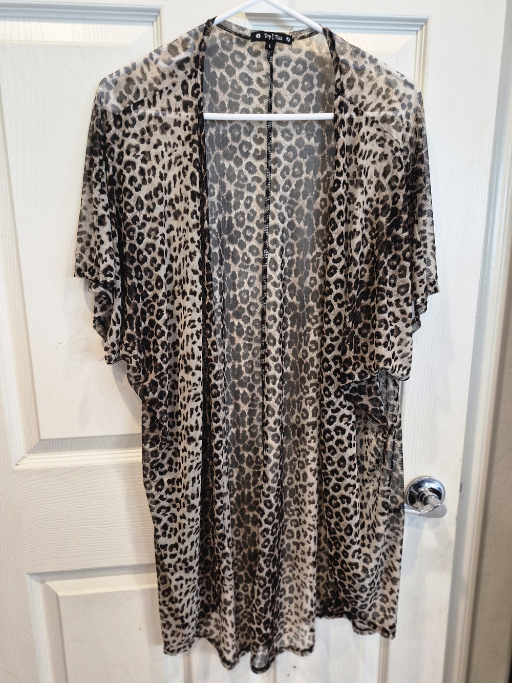Sheer Leopard-Print Open Kimono - Beige, Black